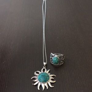 Ring & necklace set: Silver and turquoise